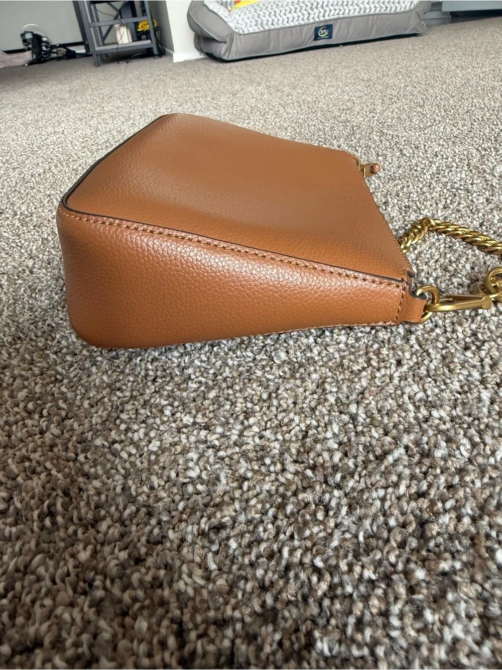 Tory Burch Brown Pebbled Leather Crossbody with Gold Chain